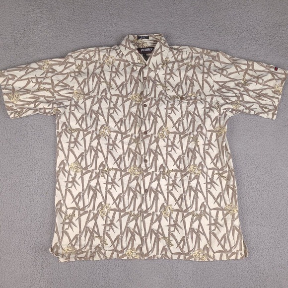 Vintage Fubu Shirt Mens XXL Beige Linen Blend Bamboo‎ Dragon Button Down - Picture 1 of 13